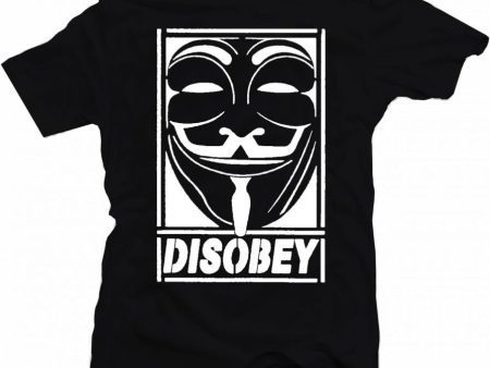 Anonymous Disobey Mask White Text T-shirt | Blasted Rat Hot on Sale